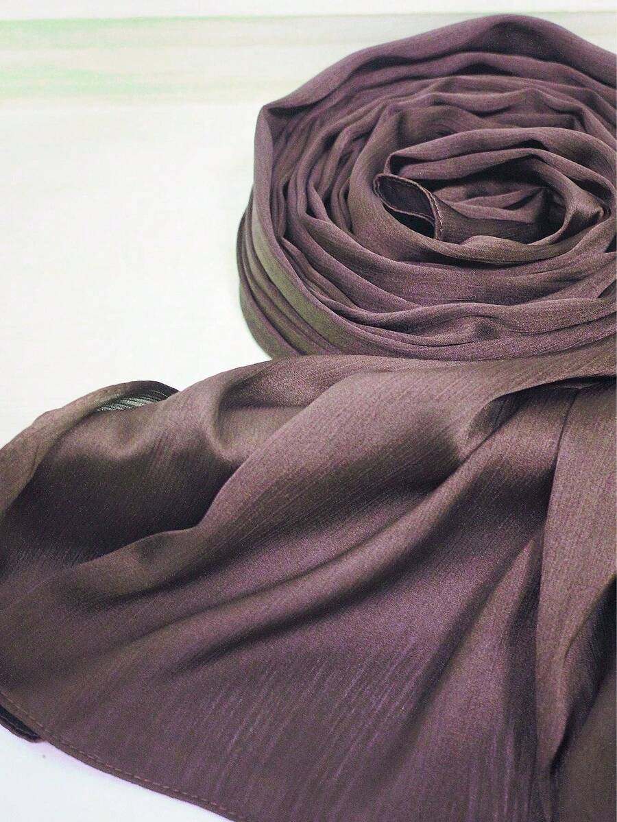 Crinkled Satin Headscarf, Single Or 2 Packs, No Gift Box Included - 96# Coffee - View 1