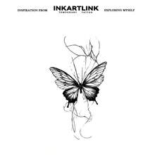 INKARTLINK 非永久纹身技术，水彩蝴蝶纹身贴纸，临时个性化纹身贴纸，半永久手部纹身贴纸，自然哑光效果，防水持续1-2周，适用于女性锁骨 - 黑色 - 查看 4