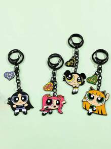THE POWERPUFF GIRLS 2/3/4pcs Random Cartoon Policewoman Keychains, Cute Mini Figure Key Chain, Bag Charm, Car Decoration, Versatile Cartoon Keyring