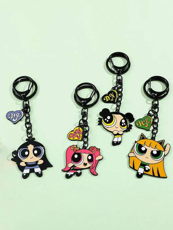 THE POWERPUFF GIRLS 2/3/4pcs Random Cartoon Policewoman Keychains, Cute Mini Figure Key Chain, Bag Charm, Car Decoration, Versatile Cartoon Keyring