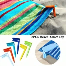 4pcs Heavy Duty Plastic Beach Towel & Blanket Clips - Strong Fixing On Sand, Water, Grass For Camping, Picnic, Pool Use