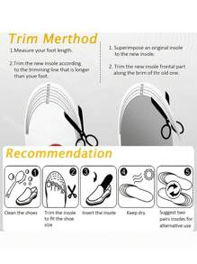 Unisex Running Shoe Insoles Cushioned Shock Absorbing Insoles Can Be Cut Freely To Size Suitable For Sports Shoes, Casual Shoes And Shoes