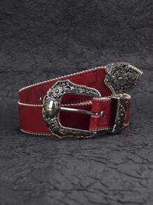 1pc Women's Vintage Belt, BOHO Punk Western Stylish Metallic Carved Floral Belt, Suitable For Jeans, Parties, Music Festivals