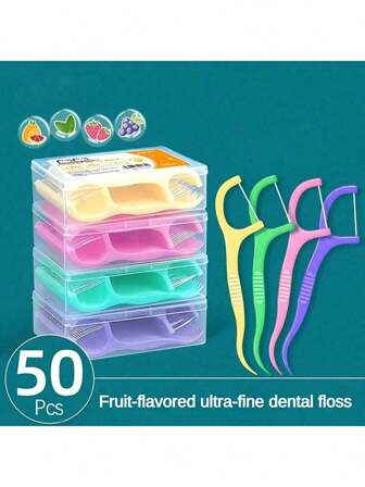 便携式水果味牙线带扁平牙签，紧凑型口腔卫生牙齿清洁工具，口气清新，非常适合圣诞节礼物、派对、婚礼、家居浴室卧室