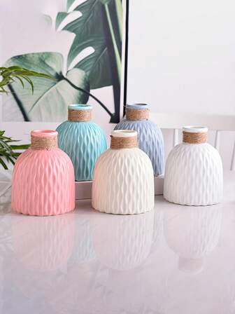 1 st vågig plastvas i nordisk stil, ananasmönster i keramik, ny kinesisk vardagsrumsinredning, minimalistisk färsk blomkruka med juterepdekor