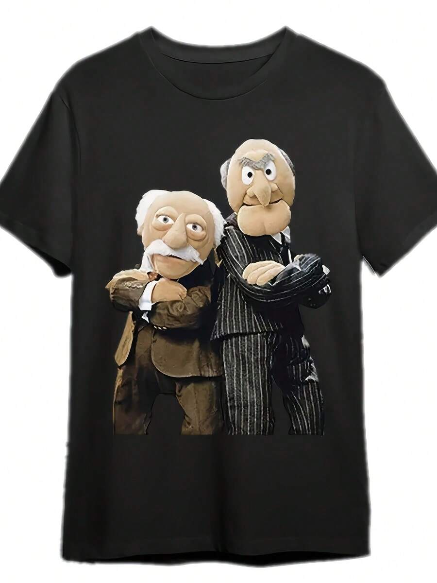 Mr. Statler And Waldorf Black T-Shirt From "The Muppet Show" - Funny Short Sleeve Graphic Shirt, Machine Washable, Merchandise |   Character Print |   High-Quality Print - 黑色 - 查看 1