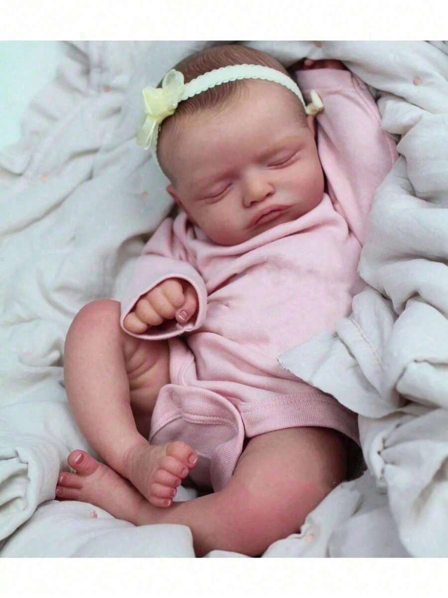 Muñeca bebé 48 CM realista con piel pintada a mano y venas visibles, 19 pulgadas de vinilo suave recién nacido Bebe precioso regalo de cumpleaños hecho a mano (algunas partes al azar, incluyendo chupete, accesorios para el cabello, biberón, pañal y ropa) - Rosa - Ver 1