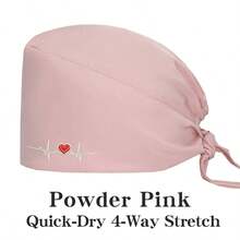 1 件心形刺绣弹性防护帽，可调节男女通用工作帽，适用于药房、家庭护理、厨师，舒适