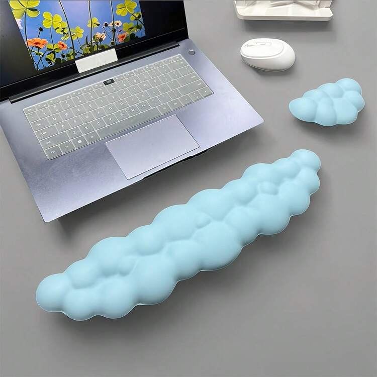 Cloud Shape Keyboard Wrist Rest, Soft Faux Leather Memory Foam Wrist Support/Cushion, Ergonomic Non-Slip Desk Pad Suitable For PC Gaming/Laptop/Mat/Cute Office Desk - White - View 10