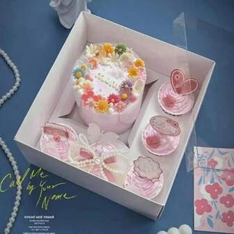 1/5 Packs Bento Cake And Cupcake Box 4-Inch Cake And 5 Cupcakes Box 10 Sets For Family Dinner Birthday Party Picnic Gift