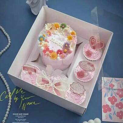 1/5 Packs Bento Cake And Cupcake Box 4-Inch Cake And 5 Cupcakes Box 10 Sets For Family Dinner Birthday Party Picnic Gift