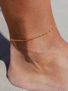 1 Stück Gedrehtes Knöchelband, minimalistisches Edelstahl Wellen-Ketten Knöchelband, einfaches glitzerndes Strand Knöchelband für Frauen