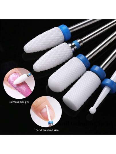 5pcs/Set Ceramic Tungsten Carbide Nail Drill Bit Rotate Burr Milling Nail Cutter Bits Electric Drill Machine For Manicure Pedicure Tools