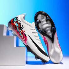 Professional Football/Soccer Shoes For Men, Women, Teen, Student, Match, Training, TPU Detachable Spikes, Seamless Lace-Up Adult Soccer Sport Sneakers - White - View 1