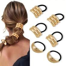 Geometric Metallic Hair Ties Set, Elegant Minimalist Hair Accessories, Chic Elastic Hair Bands For Ponytail, Cross-Border, Solid Color