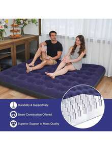 Colchón de aire flocado Dual Deluxe doble elasticidad PVC rectangular. Superficie cómoda impermeable, válido interior y exterior. Sistema inflado y desinflado veloz, ligero sin carga extra. Ideal para camping, viajes y descanso temporal. - Azul Marino - Ver 12