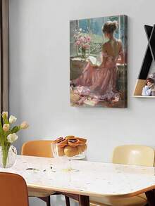 1 件帆布墙面艺术海报家居装饰礼品，捕捉身着飘逸玫瑰色连衣裙的女子之美，在盛开的鲜花环绕的阳光窗边阅读，可直接悬挂，可选带框 - 彩色 - 查看 11