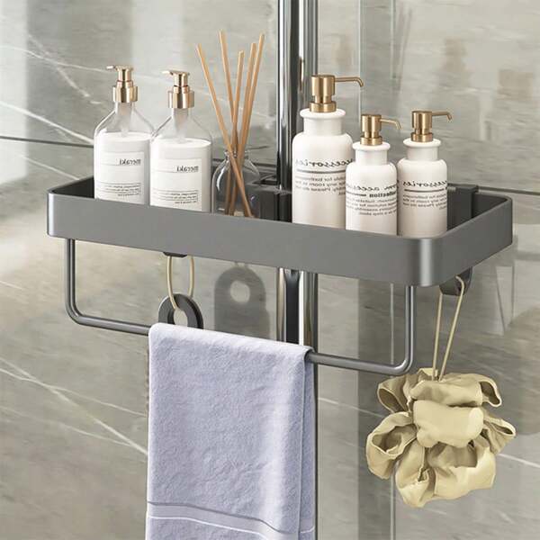 Nuevo estante de almacenamiento para baño y ducha, para guardar champú, gel de ducha y otros artículos, con soporte de barra elevadora sin taladro para la bandeja de ducha