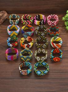 1pc Bohemian Style Beaded Elastic Bracelet For Women (Bead Color And Floral Pattern May Vary Slightly)