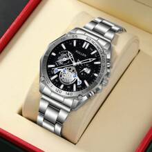 2 relojes de hombre de marca de lujo de moda informal, reloj de cuarzo con fecha, acero inoxidable, esfera con escala romana personalizada, manecillas redondas, conjunto de relojes de hombre, regalo para fiesta, boda, vacaciones en la playa, San Valentín