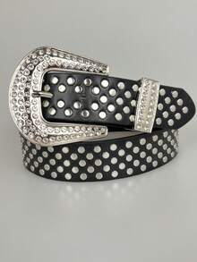 Multi-Colored Rhinestone Belt For Men, Suitable For Rapper, Punk Party, Hip-Hop Singers, Western-Style Rivet Wide Leather Belt With Y2k Style And Versatility Halloween - Multicolor - View 14