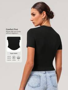 Sodalemon 女士休闲户外训练短袖跑步健身运动T恤 - 黑色 - 查看 2