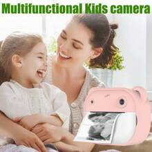圣诞节装饰儿童即时相机适合 3-12 岁孩子幼儿儿童男孩女孩生日礼物 2.4 英寸屏幕 12MP / 1080P 高清摄像机婴儿即时打印数码相机 - 粉色