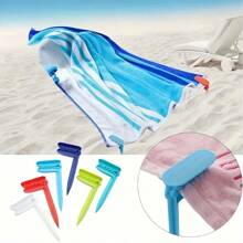 4pcs Heavy Duty Plastic Beach Towel & Blanket Clips - Strong Fixing On Sand, Water, Grass For Camping, Picnic, Pool Use