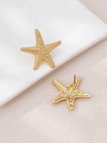 1 Cặp bông tai đính sao biển mạ vàng thời trang dành cho nữ, thích hợp để đi biển, đeo hàng ngày và trang sức đi nghỉ - Vàng - Xem 4
