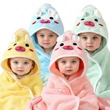 1pc Cute Cartoon Animal Hooded Baby Towel, High Quality Affordable Baby Gift, 31.5"X31.5" Size, Multifunctional Hooded Wrap Blanket, Polyester Material, Soft & Absorbent, Bathroom Essentials, Stroller Blanket - Multicolor - View 3