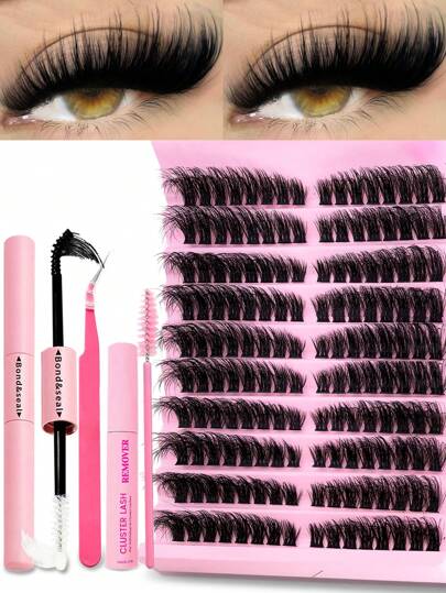 160PCS Fluffy D Curl Individual Lash Clusters 80D 8-16mm DIY Lash Clusters Left Right For Paired Single Cluster Extra Thick&Natural Look&Long-Lasting&Waterproof Reusable Individual Segmented False Eyelashes Eyelash Extension Kit With Makeup Tools Bond And Seal&Lash Remover&Lash Tweezers&Lash Brushes For Self Use At Home Or On-The-Go For Daily Life&Wedding&Dating&Party&Music Festival&Travel Lash Clusters Kit, Lashes, Eyelashes, Fake Lashes
