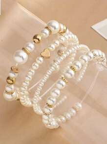 Set de 8 piezas Pulseras elegantes y de moda con cuentas en forma de cruz y corazón, pulsera tejida multicapa adecuada para vacaciones, fiestas, citas y uso diario