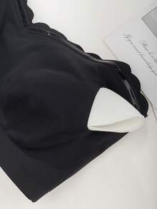 Women Strapless Non-Slip Bra Wireless, Front Closure Seamless Ruffle Hem Bustier - Black - View 6