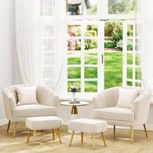 Silla con reposapiés de terciopelo para sala de estar, dormitorio u oficina, sillón tapizado individual cómodo de ocio con reposabrazos - 1 - Ver 4