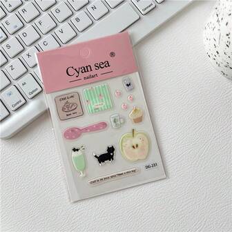 Cute Green Apple Jelly Resin Stickers, DIY Pen Holder, Computer, Cellphone Decor, Summer Ocean Elements, Planner Scrapbooking Stickers