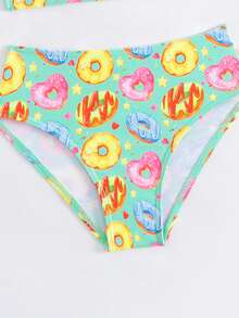 Young Girl Donut Print Bikini Set Summer Beach - Green - View 3