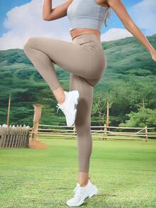 Mallas deportivas casuales para uso diario, fitness, yoga, pilates y correr al aire libre, para primavera - Caqui - Ver 5