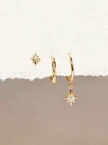 3pcs Minimalist Twisted Earrings & Star Hoop Earrings Set, Creative & Versatile Jewelry