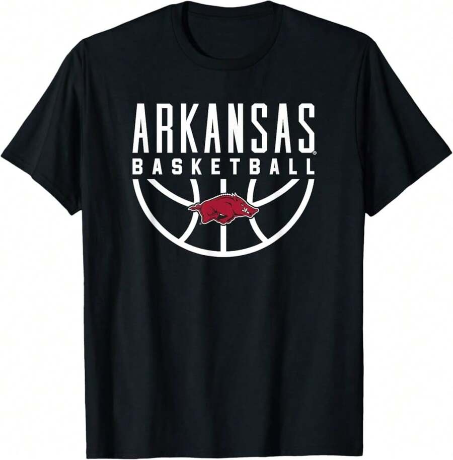 University Of Arkansas Razorbacks Basketball T-Shirt, Black, Small Gift For Dad Gift For Hikers Gift For Pet Owner,Black T-Shirt, 100% Cotton, Men's T-Shirt,,Funny Graphic T Shirts,S-XXXL,Vintage Shirt - Black - View 1