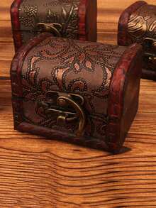 1pc Mini Antique Wooden Treasure Chest Jewelry Organizer Box, Decorative Storage Accessories With Lid For Rings, Necklaces, Earrings, Perfect Valentine's Day Gift, Christmas, Birthday, Holiday, Keepsake Box, Compact And Portable, Enhances Home Decor, Ideal For Women, Girls, Bridesmaids, Unique Gift Idea, Must-Have For Jewelry Lovers, High Conversion Keywords Included, Stylish And Practical, Adds Vintage Charm To Any Room. - Multicolor - View 4