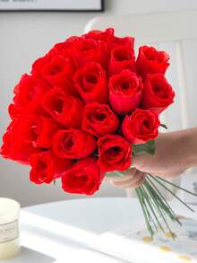 20pcs Artificial Roses, Silk Flowers, Home Decor, Wedding Accessories, Valentine's Day Gift (Vase Not Included) - Red - View 6