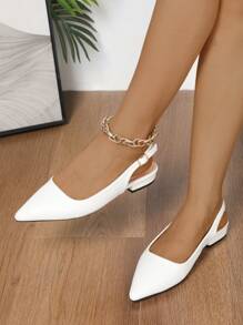 Elegant Solid Color Women Shoes, With Ankle Strap, Low Lightweight Low Heel, Pointed Toe - Women's Flats