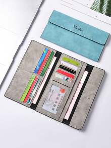1pc Long Bifold Unisex Leather Passport Wallet With Credit Card Slots, Holds Cash, Coins, Receipts, ID Cards, Bank Cards - Multicolor - View 5