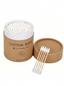 A Box Of Double-Headed Swabs Made From Natural Bamboo, Containing 200 Soft And Comfortable Disposable Swabs, Suitable For Nail Art And Makeup.