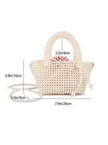 1pc Fashionable Elegant Pearl Knit Handbag With Shoulder Strap, Chic Design - A - View 4