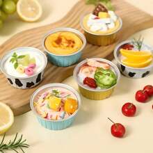 Mini Baking Tray With Lid - Disposable Aluminum Foil Square Cup, Suitable For Cupcakes, Brownies, Muffins And Desserts - Perfect For Weddings, Parties And Kitchens, Essential For Kitchen Baking | Modern Kitchenware | Ribbed Texture Cup