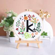 1pc 26 Designs Floral Embroidery Kit With English Letters, Luxury Starter Set For Beginners, Includes Fabric, Hoop, Threads, Needles, Instructions, Great For Cross Stitch, Artistic Craft Gift For Friends And Family, Wedding Decor. Each Kit Contains 1pc Printed , 1 Set Of Embroidery Threads, 1 Bamboo Embroidery Hoop, 1 Pattern Chart, 2pcs Embroidery Needles.