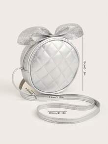 1pc Girls Shiny Cute Glitter Bow Design Round Mini Crossbody Bag, For Daily Use - Silver - View 8