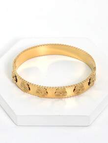 18K Gold Plated Stainless Steel Floral Bangle Bracelet, Suitable For Women's Daily Wear, Classic Flower And Roman Numeral Rivet Design, Waterproof, European And American Style, Casual, Wedding, Party, Valentine's Day Gift - Multicolor - View 9