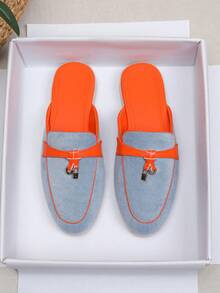 Giày lười đế bệt cho nữ, Giày lái xe mùa hè mới 2025, Đế mềm thông thường, Phong cách Anh, Cỡ lớn 10-11 - Màu xanh lam - Xem 6